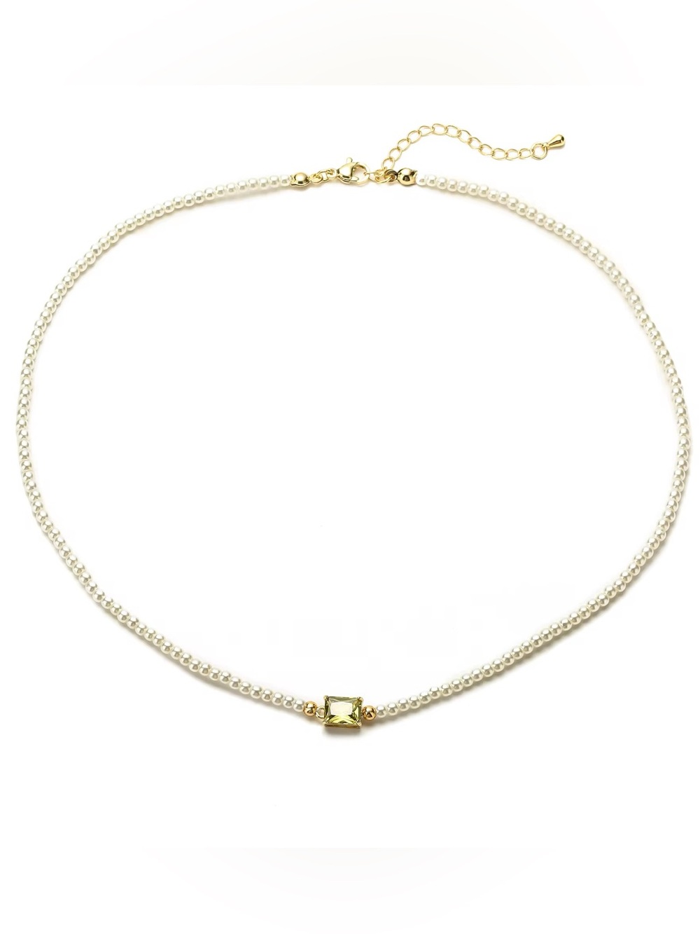 Delicate Pearl Necklace with Pale Green Gemstone